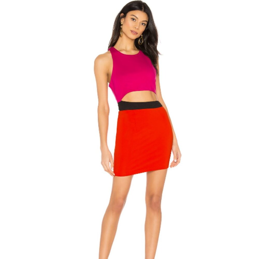 Mishel Pink/Red Color Block Dress